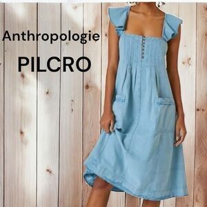 Anthropologie Pilcro Light Blue Denim Flutter Sleeve Midi Dress Blue XL Pockets